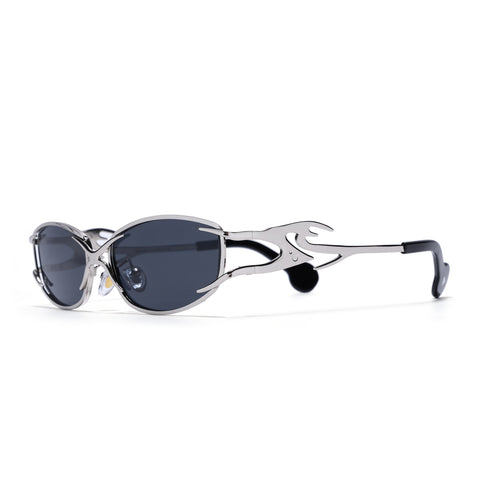 Flammo | Black Rectangle Sunglasses Black Lens | Silver Frame - MG8558