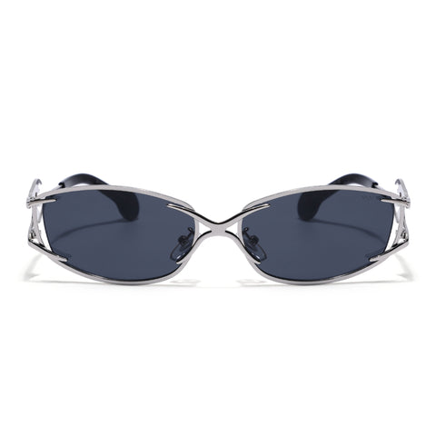 Flammo | Black Rectangle Sunglasses Black Lens | Silver Frame - MG8558