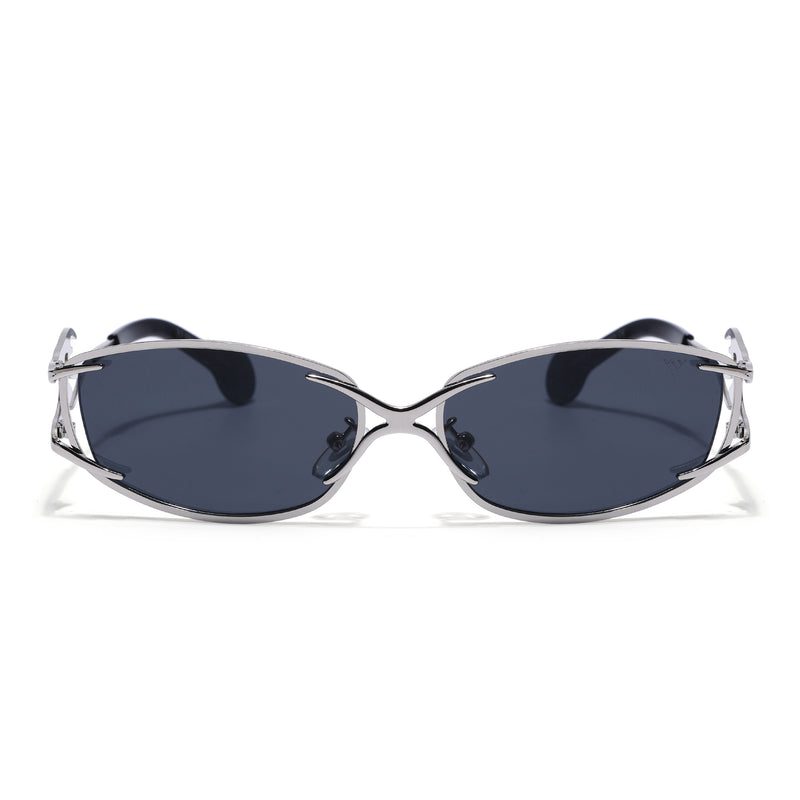 Flammo | Black Rectangle Sunglasses Black Lens | Silver Frame - MG8558