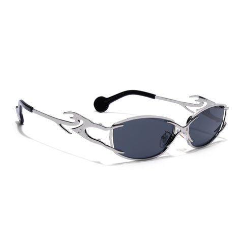 Flammo | Black Rectangle Sunglasses Black Lens | Silver Frame - MG8558