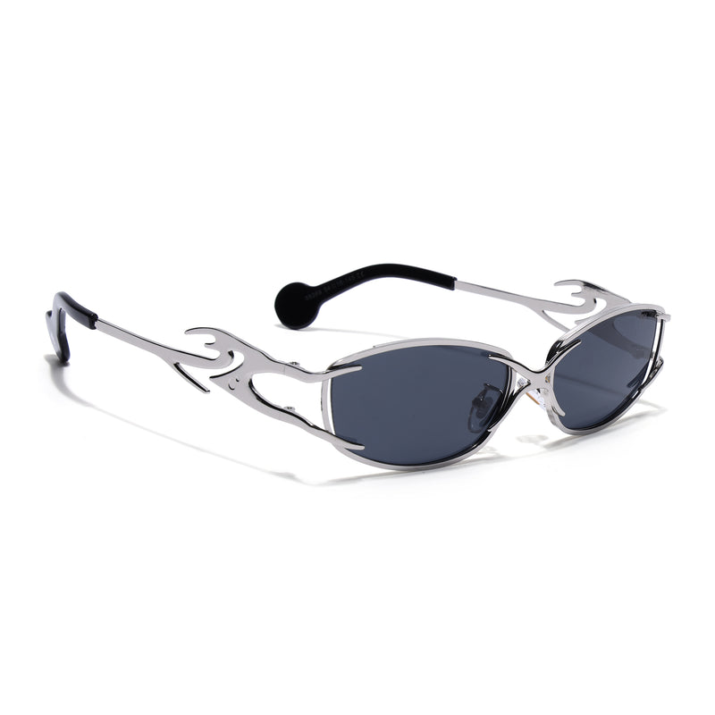 Flammo | Black Rectangle Sunglasses Black Lens | Silver Frame - MG8558
