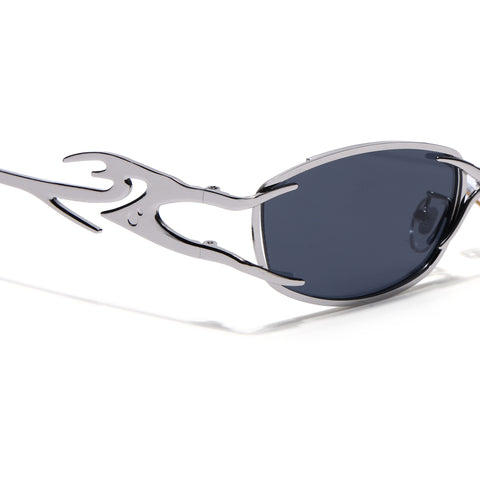 Flammo | Black Rectangle Sunglasses Black Lens | Silver Frame - MG8558