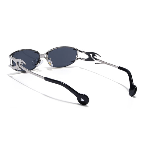 Flammo | Black Rectangle Sunglasses Black Lens | Silver Frame - MG8558