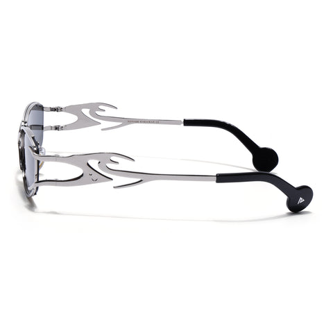 Flammo | Black Rectangle Sunglasses Black Lens | Silver Frame - MG8558
