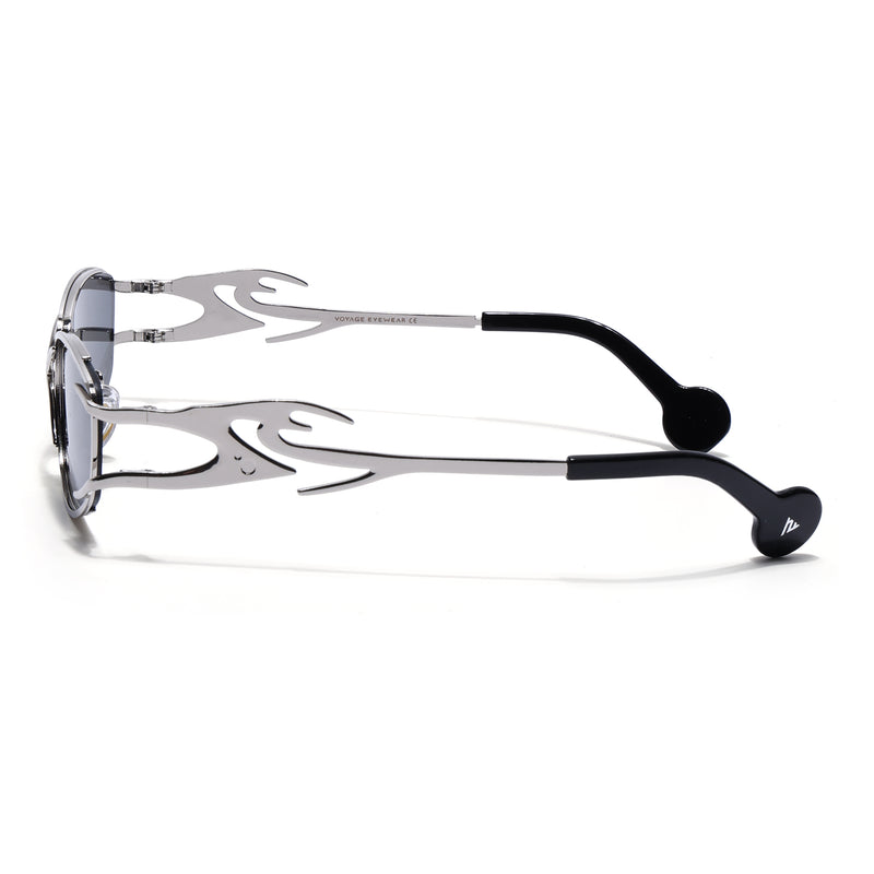 Flammo | Black Rectangle Sunglasses Black Lens | Silver Frame - MG8558