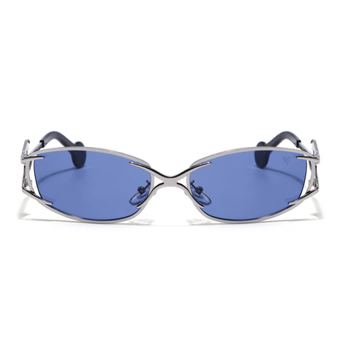 Flammo | Cobalt Blue Rectangle Sunglasses | Silver Frame - MG8559