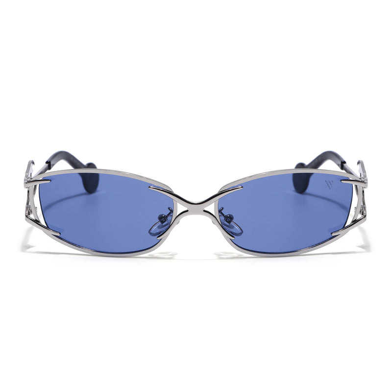 Flammo | Cobalt Blue Rectangle Sunglasses | Silver Frame - MG8559