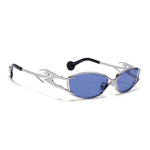 Flammo | Cobalt Blue Rectangle Sunglasses | Silver Frame - MG8559