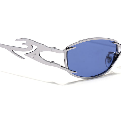 Flammo | Cobalt Blue Rectangle Sunglasses | Silver Frame - MG8559