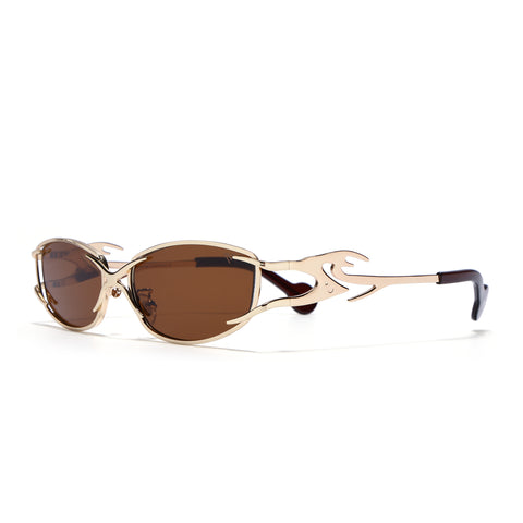 Flammo | Tan Brown Rectangle Sunglasses | Golden Frame - MG8563