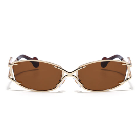 Flammo | Tan Brown Rectangle Sunglasses | Golden Frame - MG8563