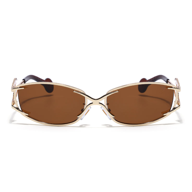 Flammo | Tan Brown Rectangle Sunglasses | Golden Frame - MG8563