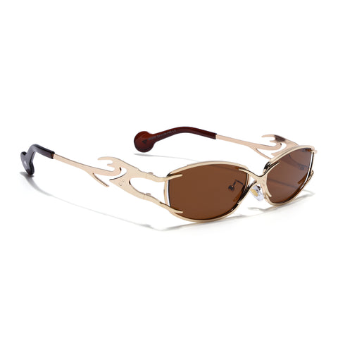 Flammo | Tan Brown Rectangle Sunglasses | Golden Frame - MG8563