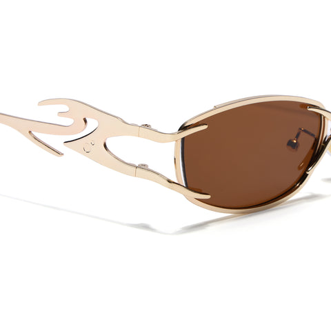 Flammo | Tan Brown Rectangle Sunglasses | Golden Frame - MG8563