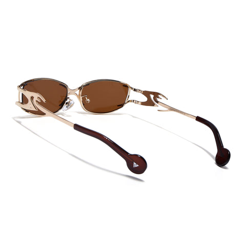 Flammo | Tan Brown Rectangle Sunglasses | Golden Frame - MG8563