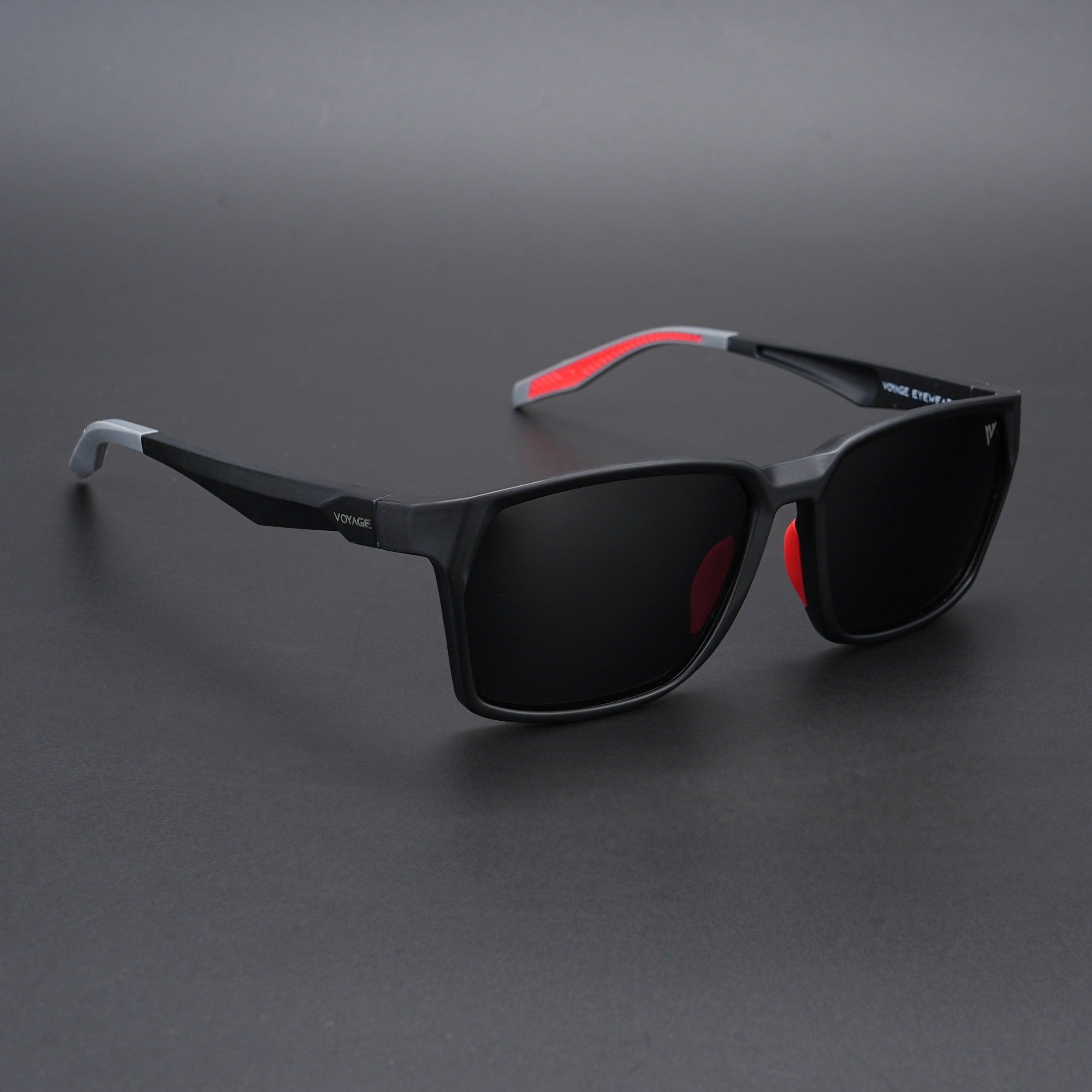 Wayfarer Polarized Sunglasses Black Lens Matt Black Red Frame P