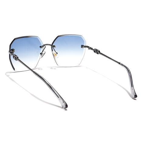 Oversize Sunglasses (Blue & Clear Lens | Rimless Frame - MG6025)