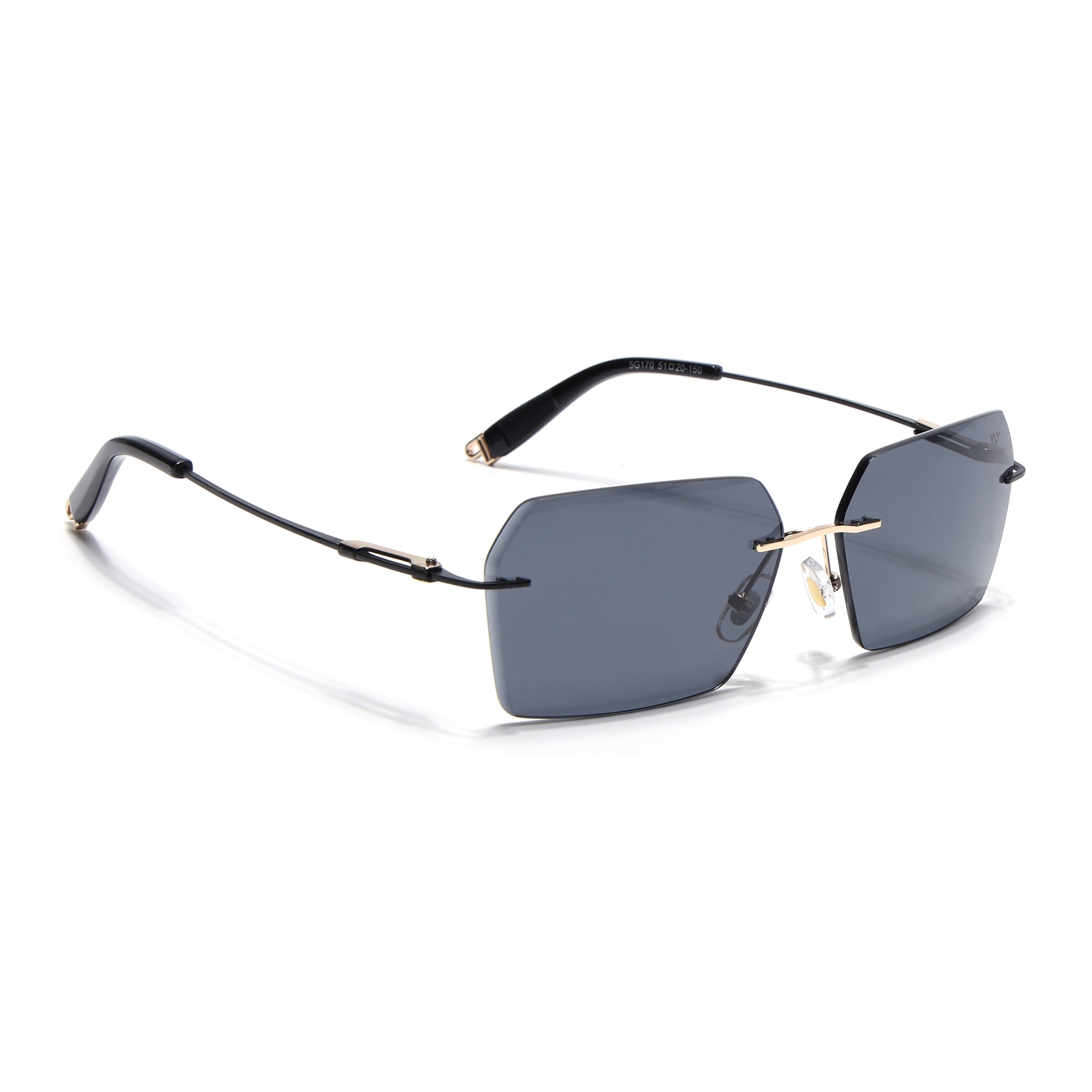 Rimless Sunglasses for Men & Women (Grey Lens | Golden & Black Frame - MG7169)