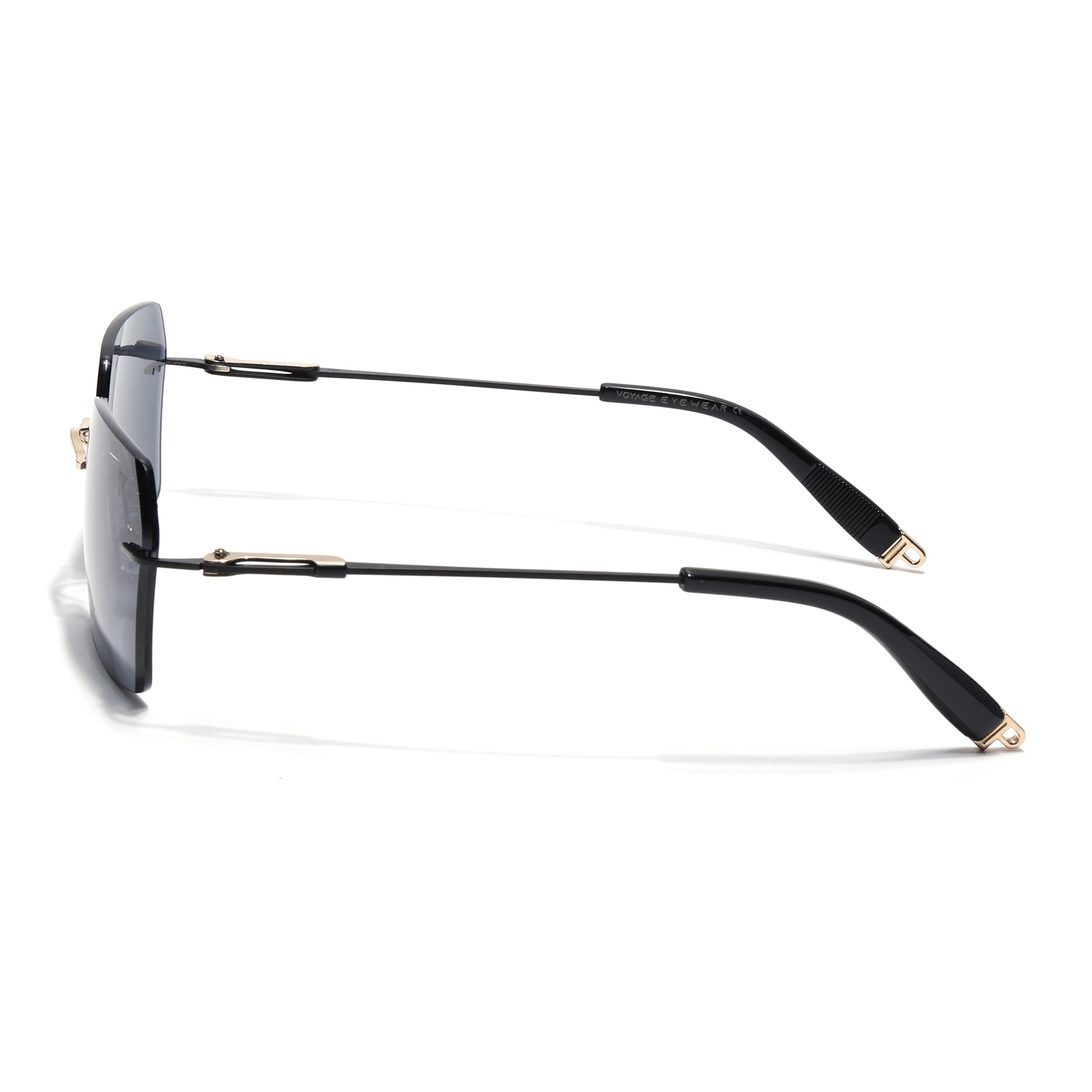 Rimless Sunglasses for Men & Women (Grey Lens | Golden & Black Frame - MG7169)