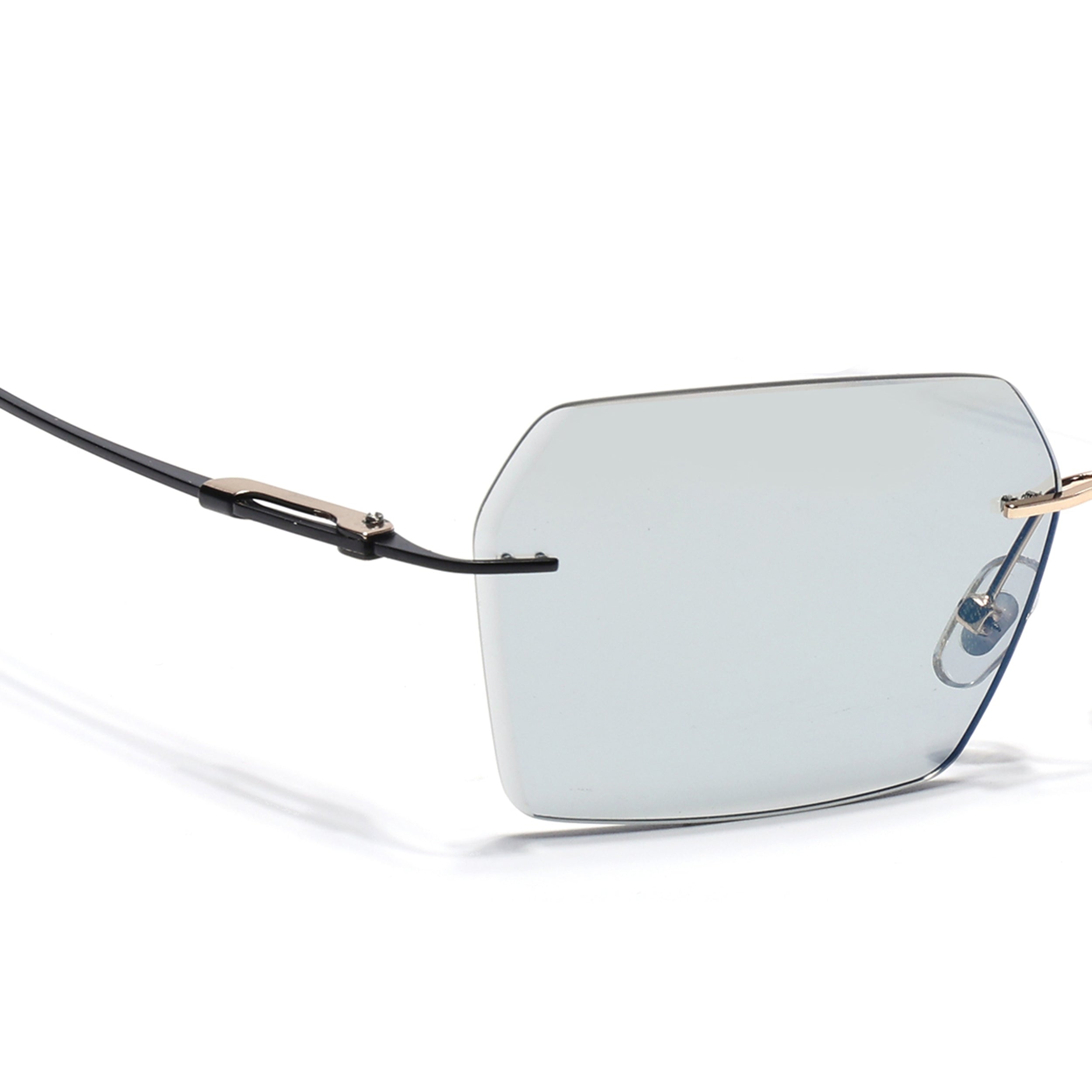 Rimless Sunglasses for Men & Women (Transparent Grey Lens | Golden & Black Frame - MG7170)