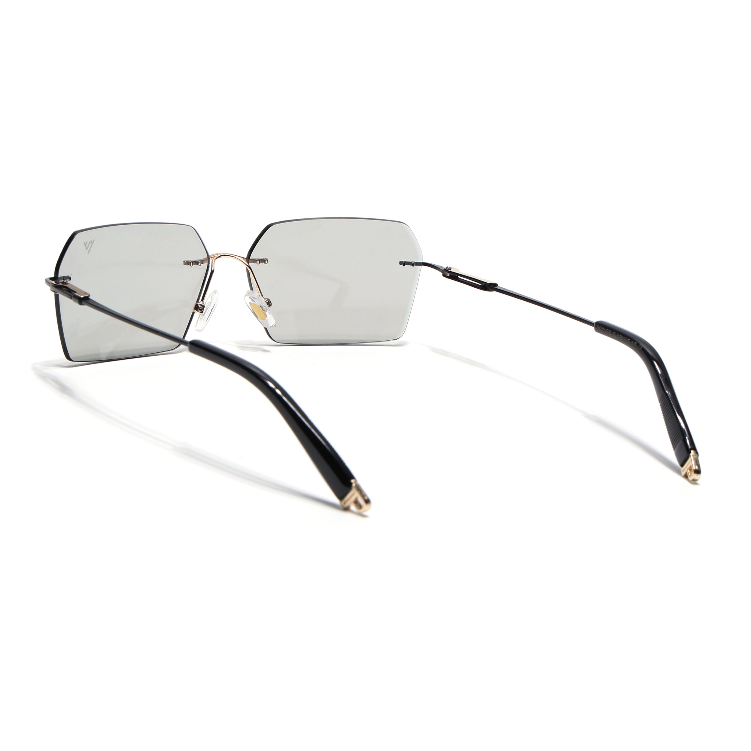 Rimless Sunglasses for Men & Women (Transparent Grey Lens | Golden & Black Frame - MG7170)
