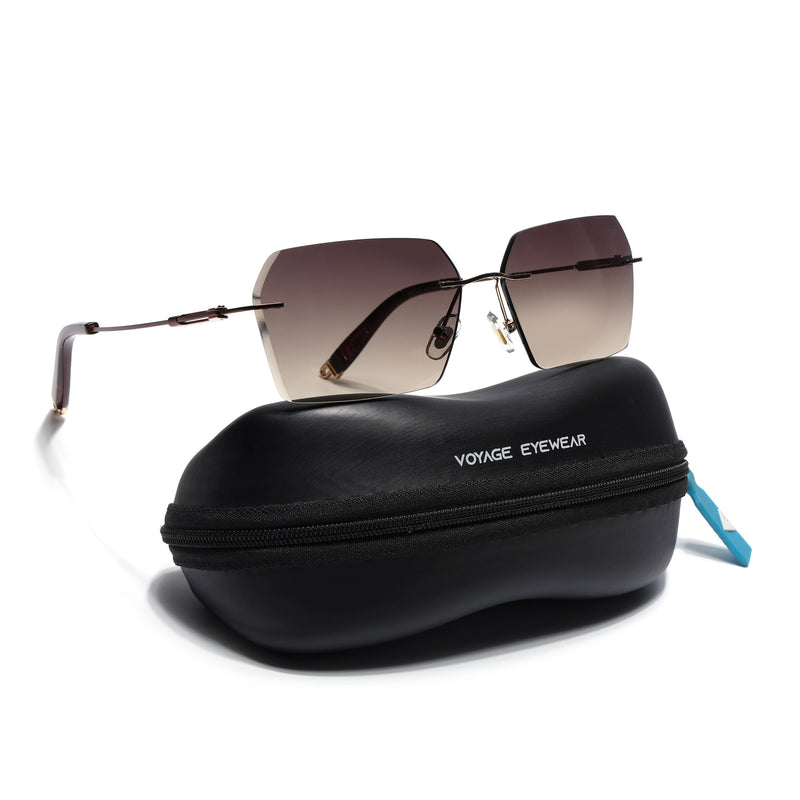 Evoke | Brown & Clear Rimless Sunglasses | Golden & Brown Frame - MG7171