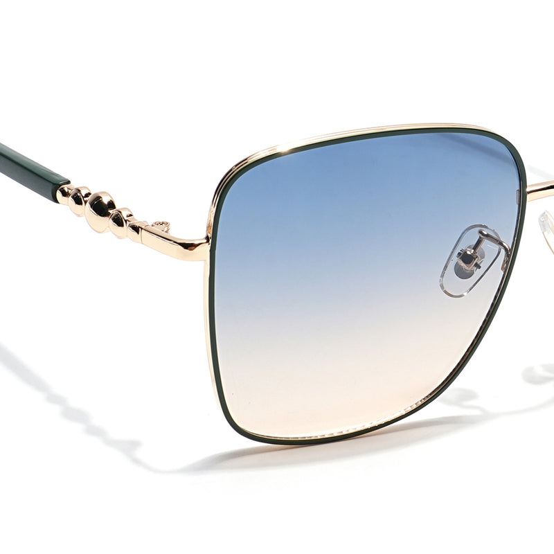Square Sunglasses (Blue & Brown Lens | Golden & Green Frame - MG6007)