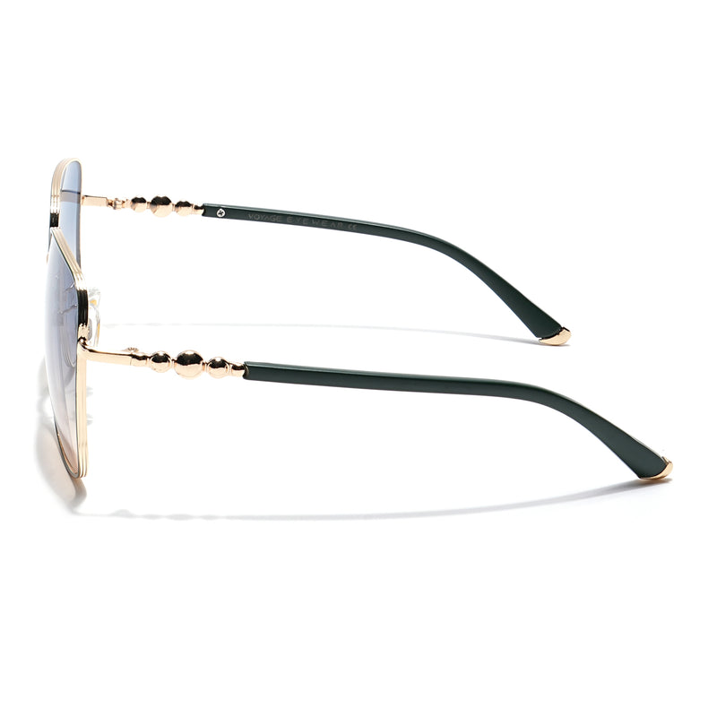 Square Sunglasses (Blue & Brown Lens | Golden & Green Frame - MG6007)