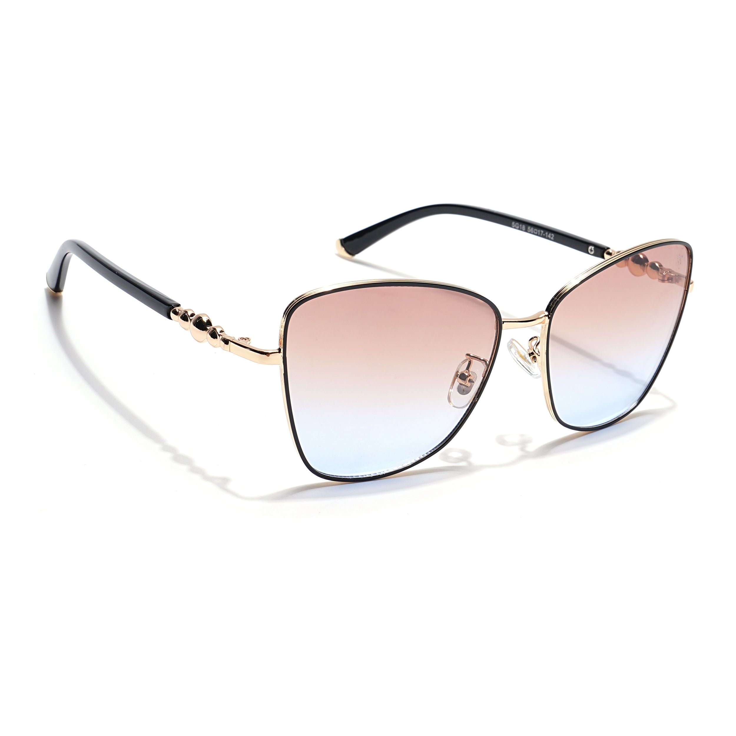 Cateye Sunglasses (Brown & Blue Lens | Golden & Black Frame - MG5996)