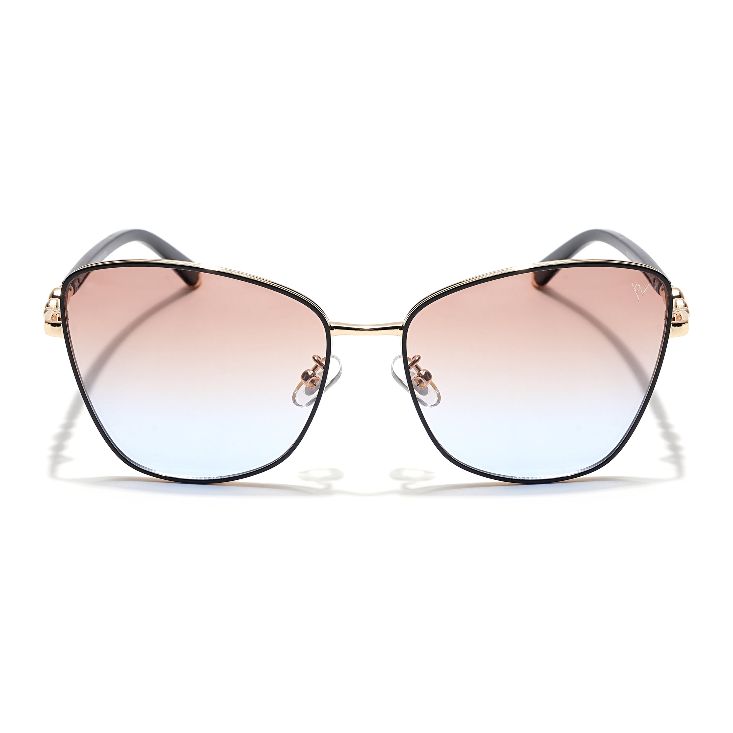 Cateye Sunglasses (Brown & Blue Lens | Golden & Black Frame - MG5996)