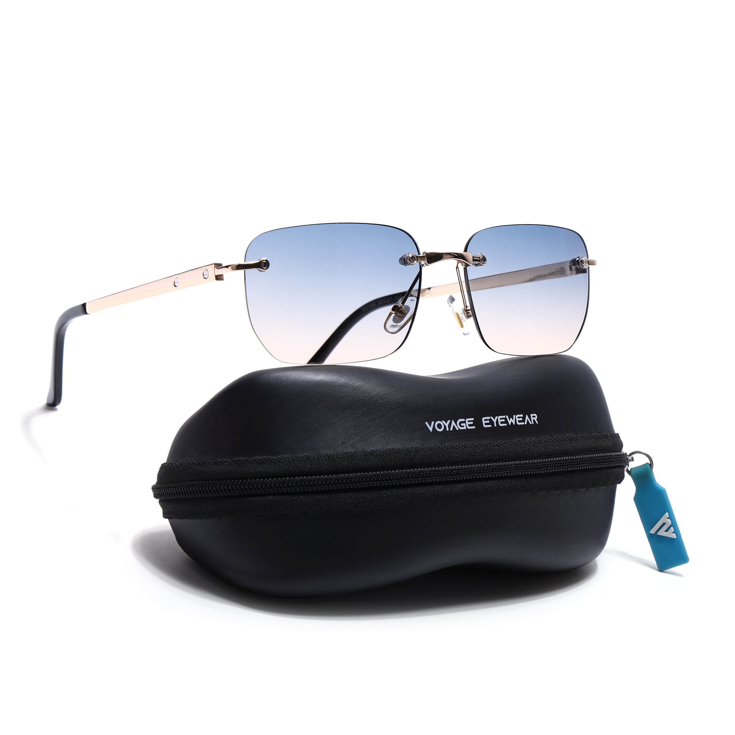 Rayn | Blue & Brown Rimless Sunglasses | Golden Frame - MG7605