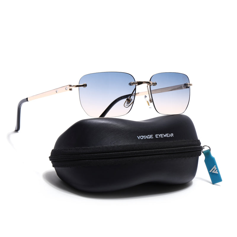 Rayn | Blue & Brown Rimless Sunglasses | Golden Frame - MG7605