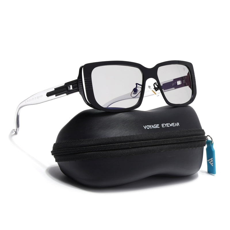Rectangle Sunglasses for Men & Women (Clear Lens | Black Frame - MG6895)