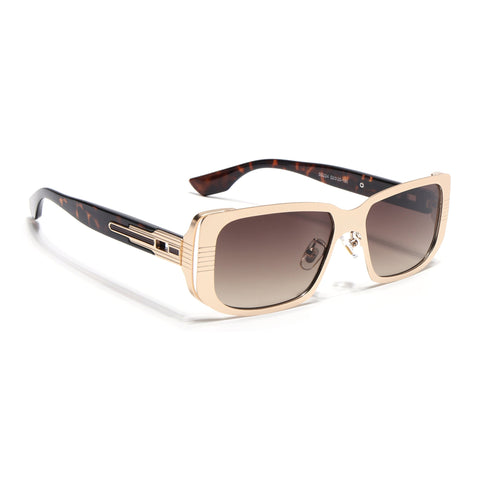 Rectangle Sunglasses for Men & Women (Brown & Clear Lens | Golden Frame - MG6899)