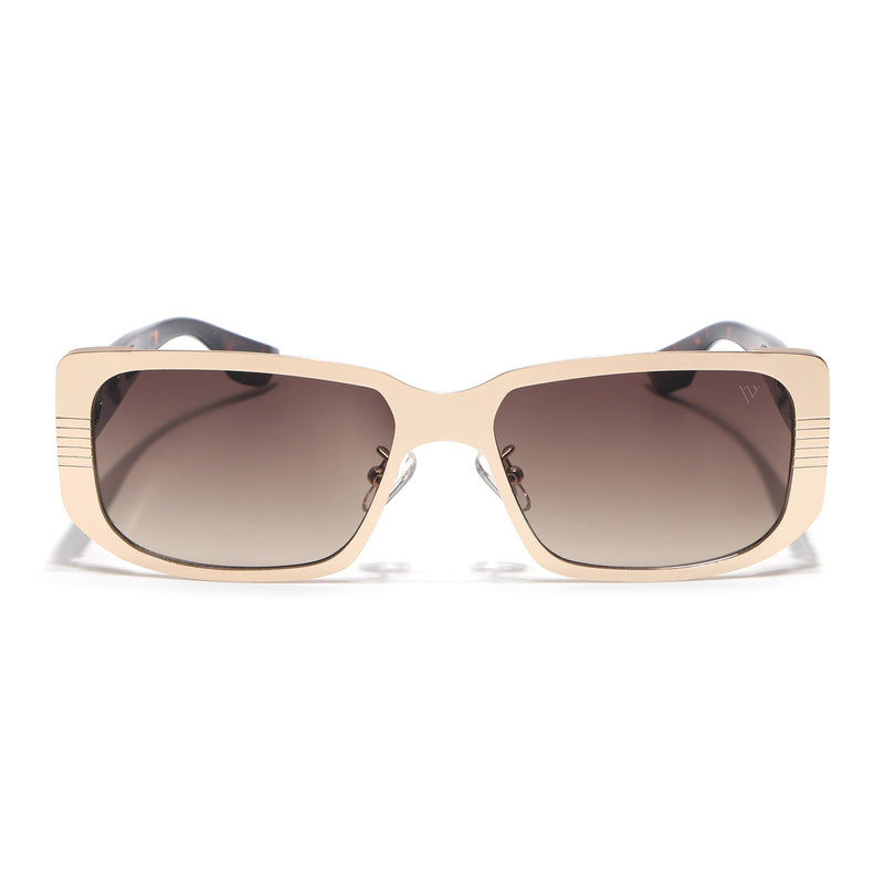 Rectangle Sunglasses for Men & Women (Brown & Clear Lens | Golden Frame - MG6899)