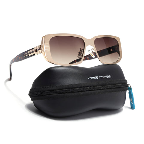 Rectangle Sunglasses for Men & Women (Brown & Clear Lens | Golden Frame - MG6899)