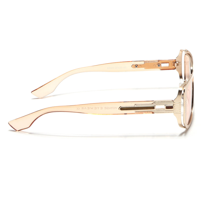 Rectangle Sunglasses for Men & Women (Light Brown Lens | Golden Frame - MG6900)