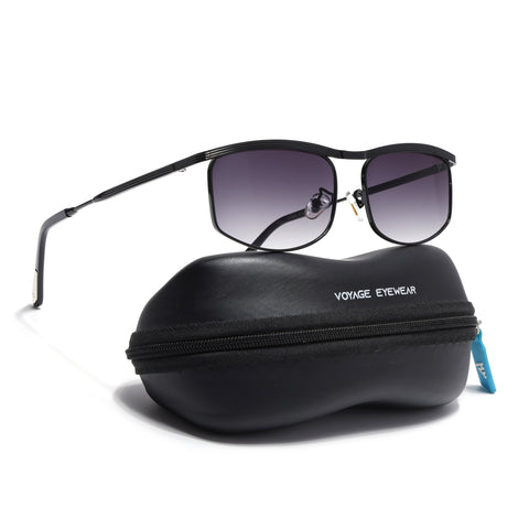 Rectangle Sunglasses for Men & Women (Black & Clear Lens | Black Frame - MG6901)