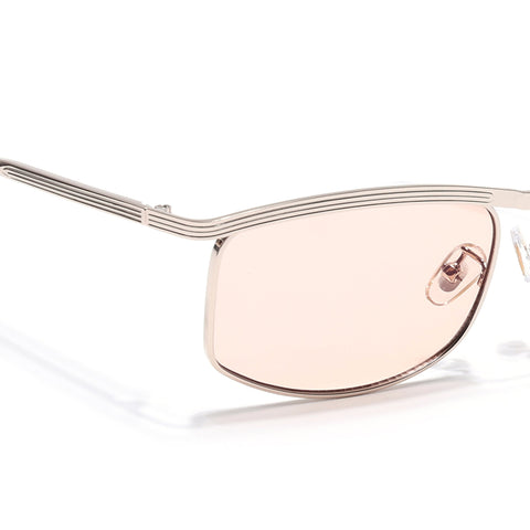 Rectangle Sunglasses for Men & Women (Light Pink Lens | Golden Frame - MG6905)