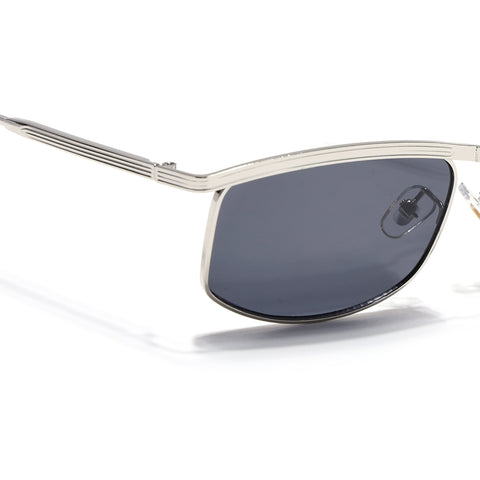 Rectangle Sunglasses for Men & Women (Black Lens | Silver Frame - MG7539)