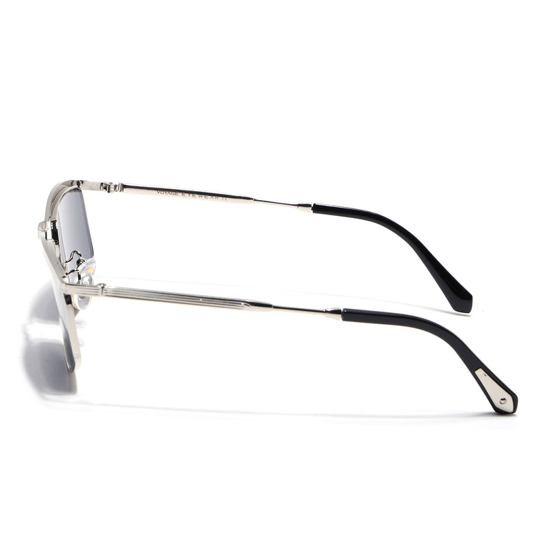 Rectangle Sunglasses for Men & Women (Black Lens | Silver Frame - MG7539)