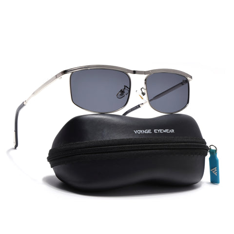 Rectangle Sunglasses for Men & Women (Black Lens | Silver Frame - MG7539)