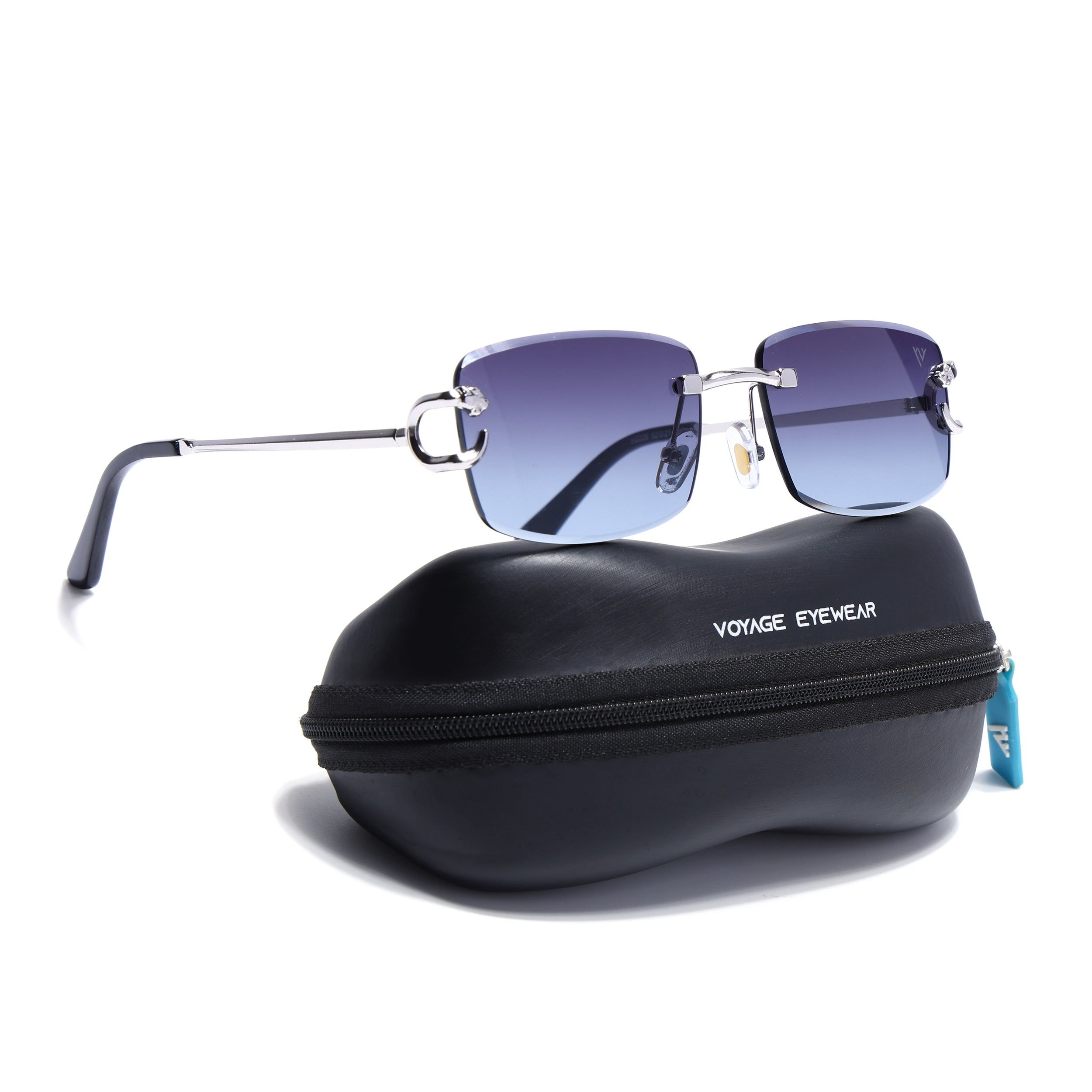 Rimless Sunglasses for Men & Women (Grey & Clear Lens | Silver Frame - MG7524)