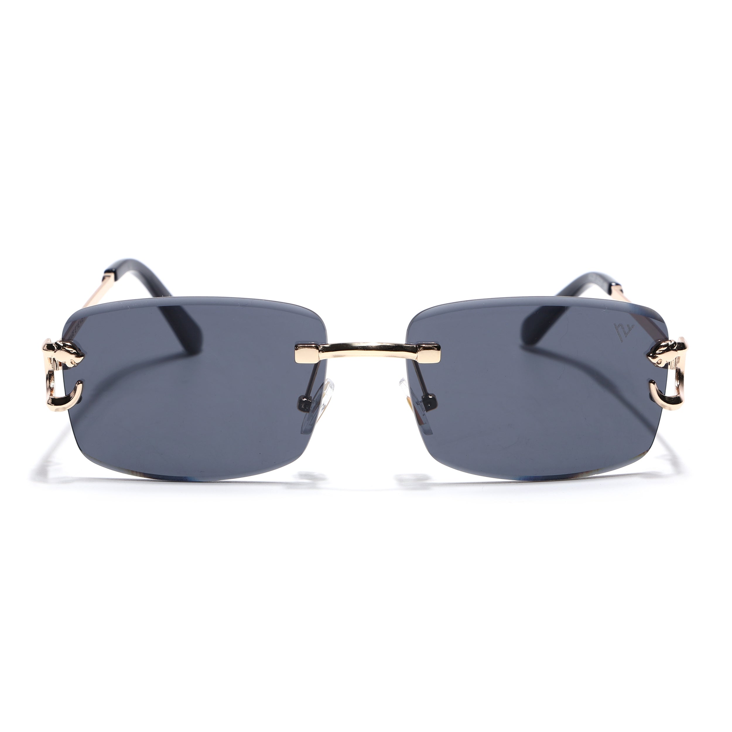 Rimless Sunglasses for Men & Women (Black Lens | Golden Frame - MG7525)
