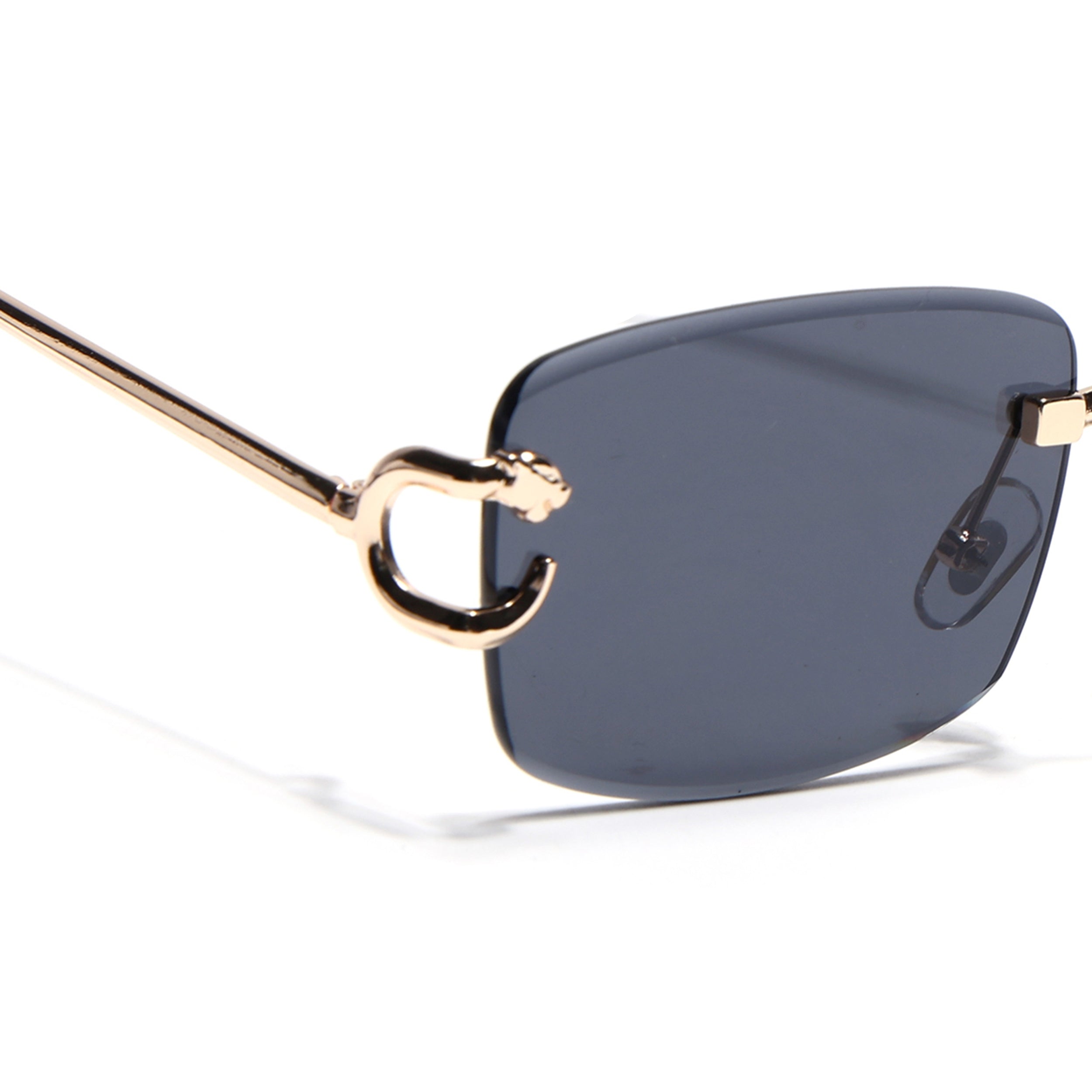 Rimless Sunglasses for Men & Women (Black Lens | Golden Frame - MG7525)