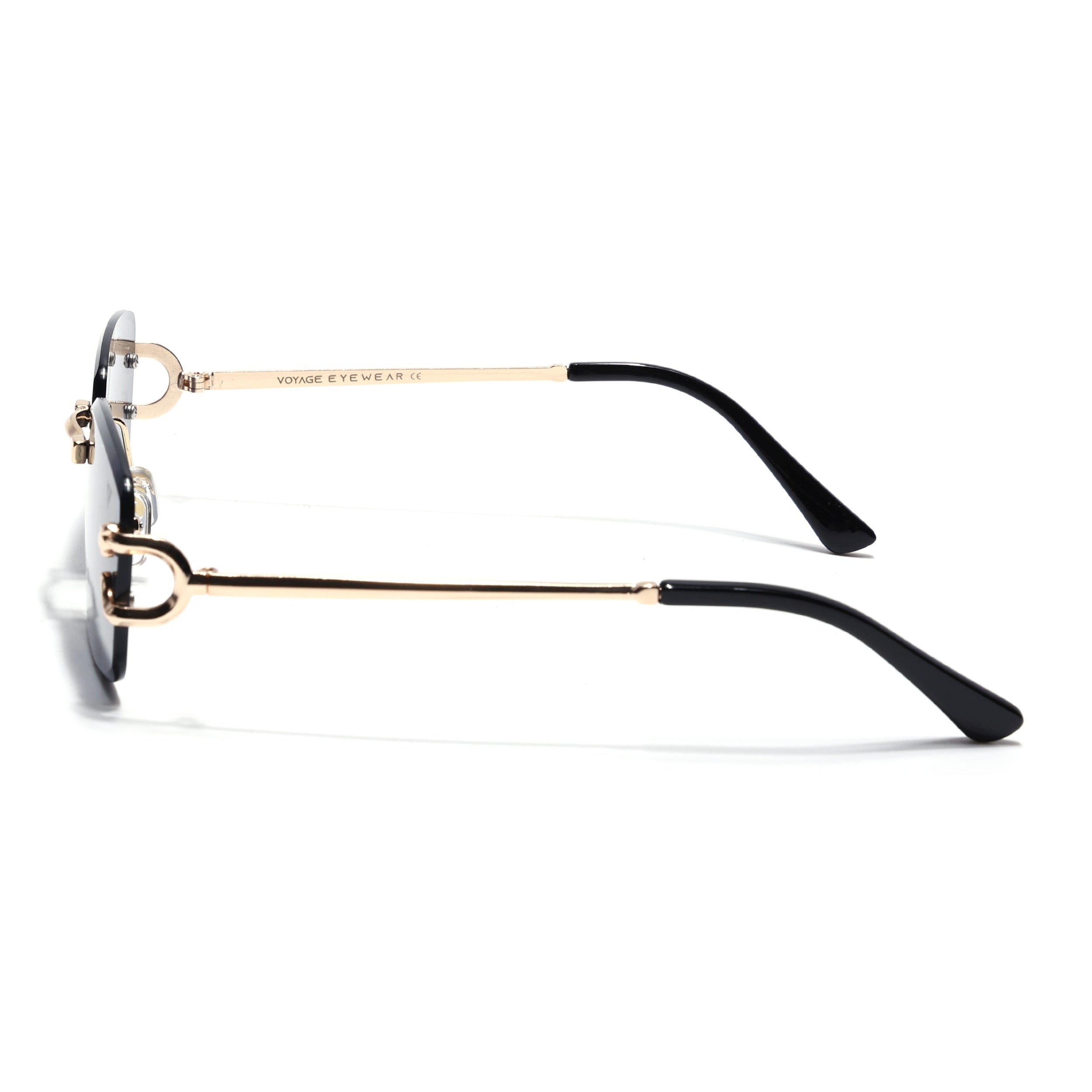 Rimless Sunglasses for Men & Women (Black Lens | Golden Frame - MG7525)
