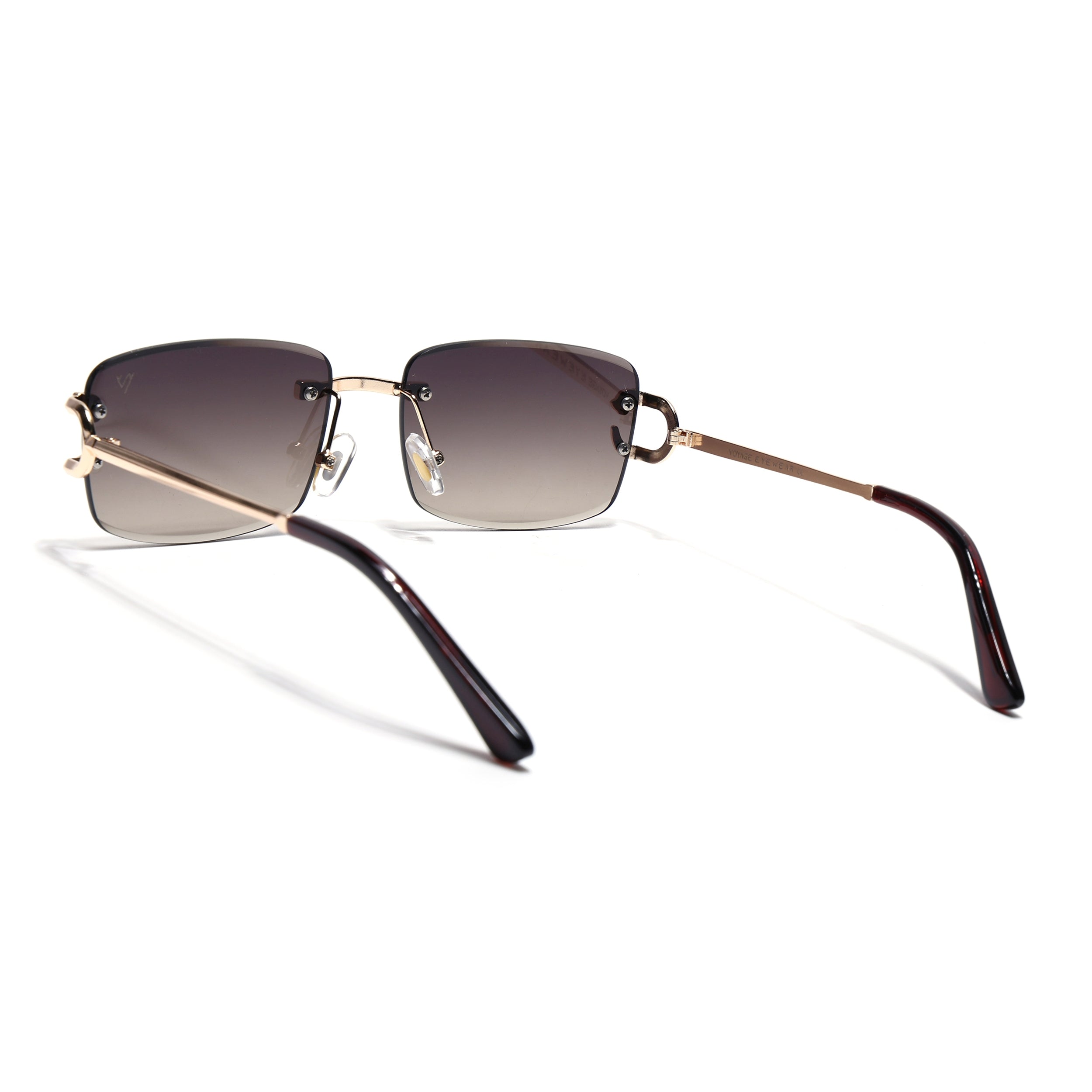 Rimless Sunglasses for Men & Women (Brown & Clear Lens | Golden Frame - MG7526)