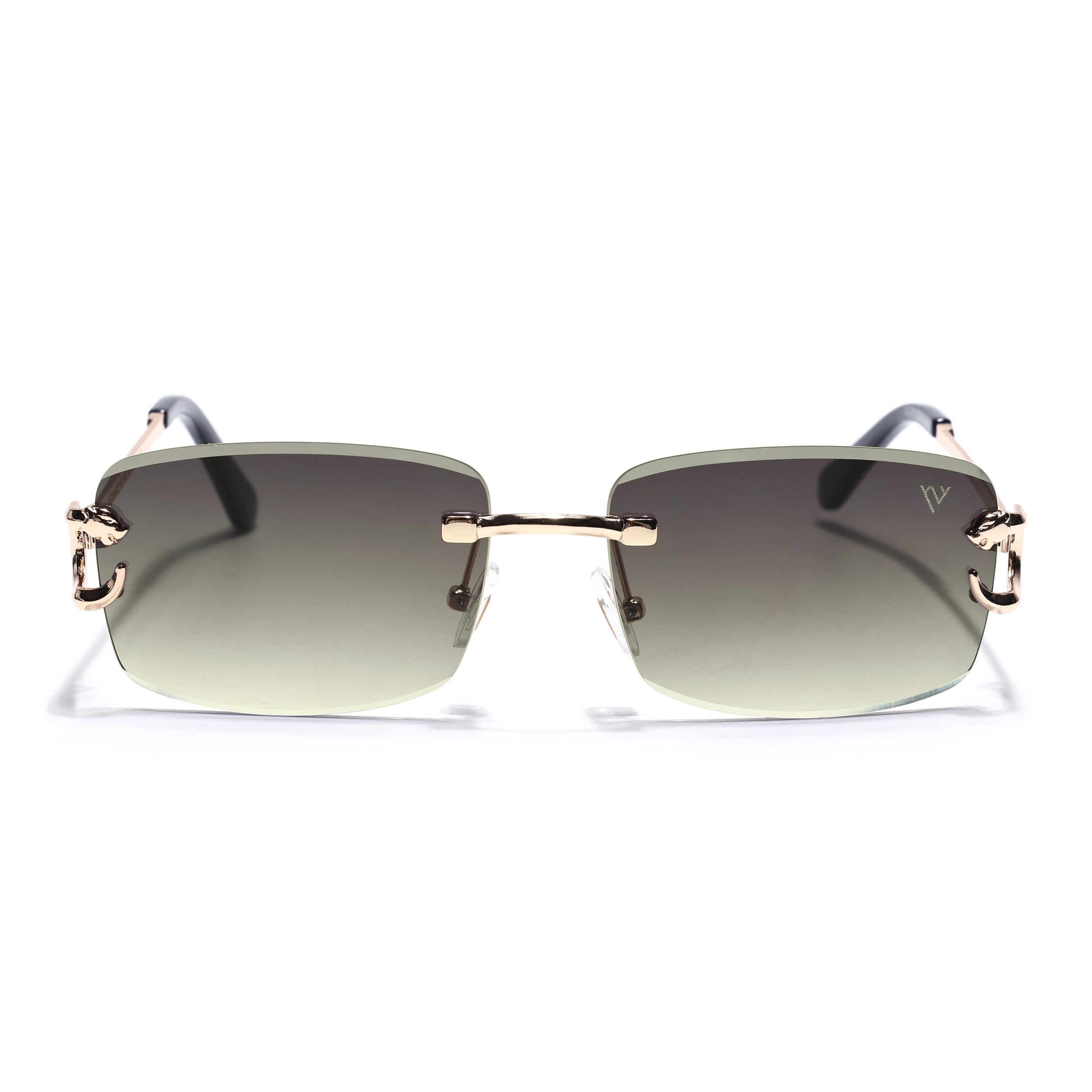 Rimless Sunglasses for Men & Women (Olive & Clear Lens | Golden Frame - MG7527)