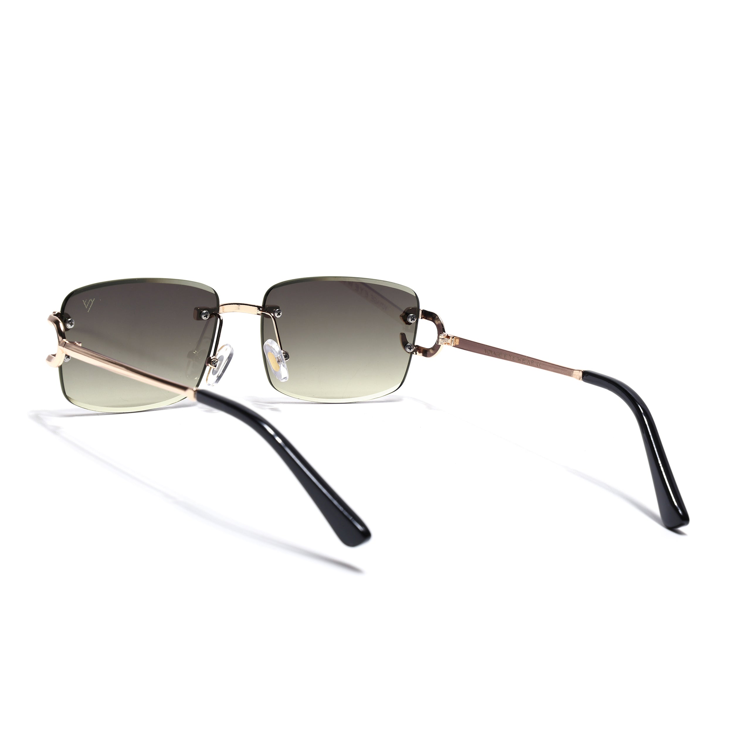 Rimless Sunglasses for Men & Women (Olive & Clear Lens | Golden Frame - MG7527)