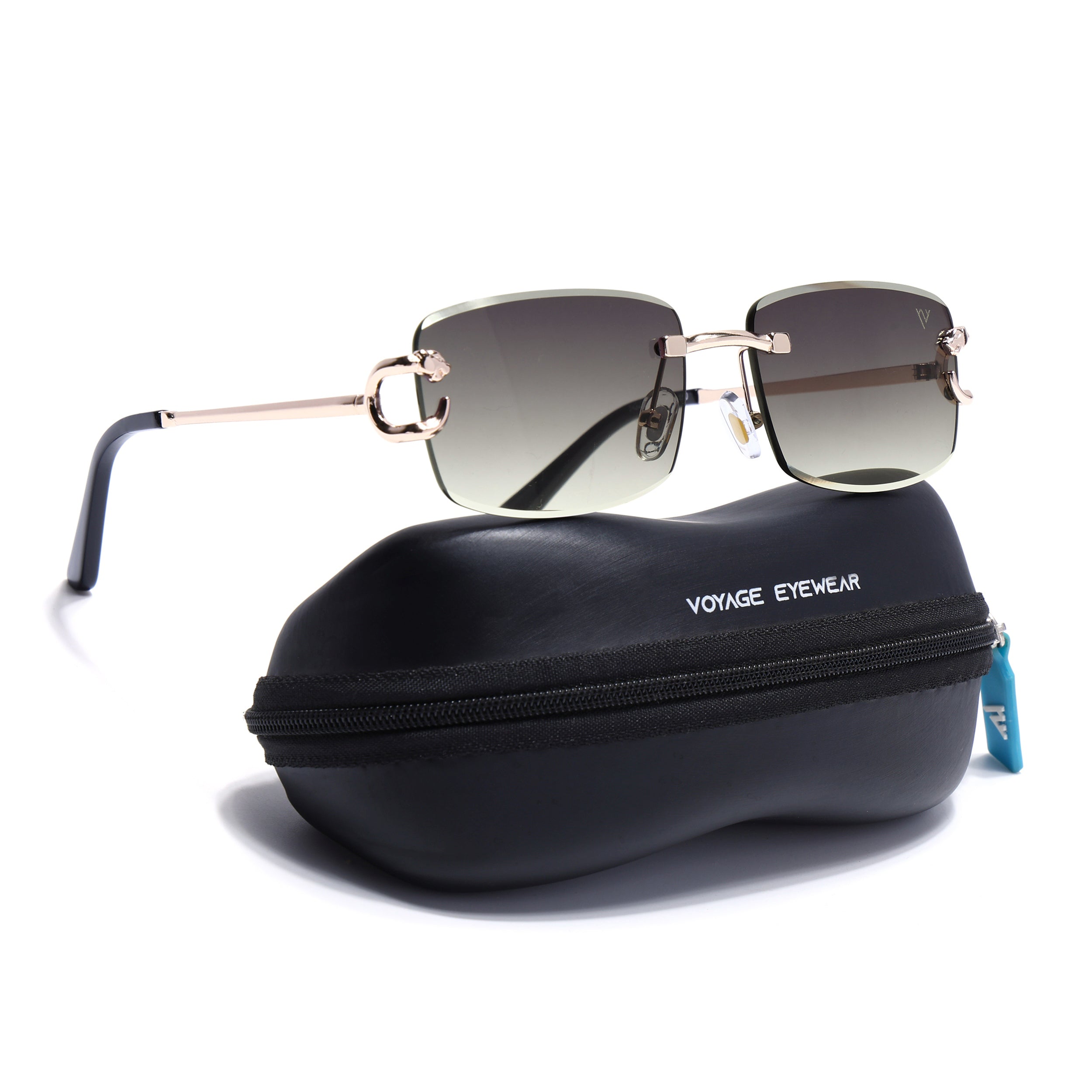 Rimless Sunglasses for Men & Women (Olive & Clear Lens | Golden Frame - MG7527)